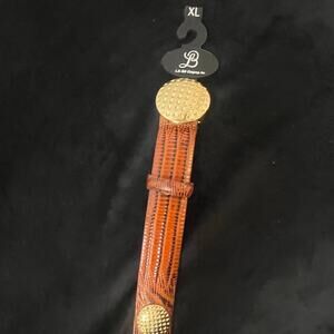 Women's Genuine Brown Italian Leather Belt XL with Gold Embellishments NWT